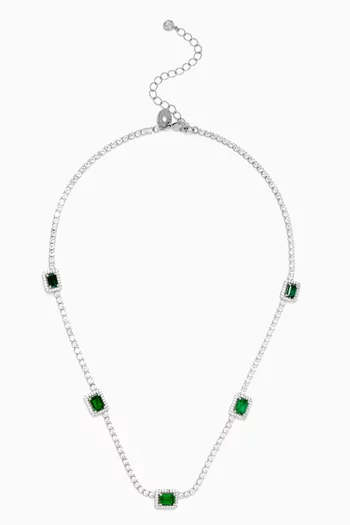 Emerald Pave CZ Necklace in Rhodium-plated Brass