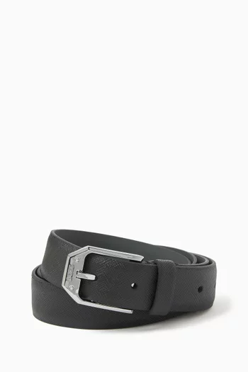 Angled Branded Buckle Belt in Leather