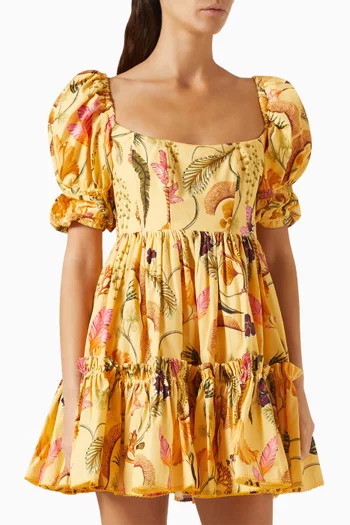 Alaria Floral-print Mini Dress in Cotton-poplin