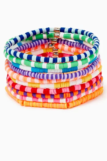 Technicolour Stripe Bracelet Bunch in Beads, Set of 10