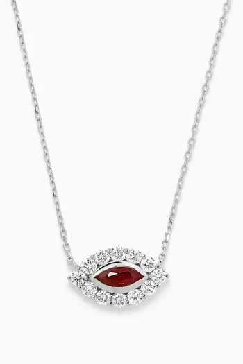 Evil Eye Ruby & Diamond Pendant Necklace in 18kt White Gold