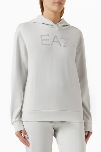EA7 Logo Strass Hooded Sweatshirt in Jersey