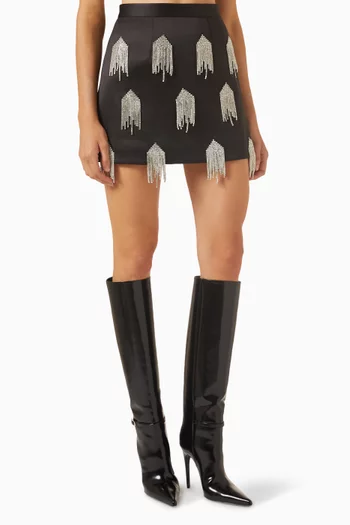 Bloom Crystal-embellished Fringe Mini Skirt in Satin