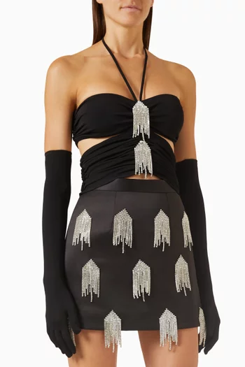 Foliage Crystal-embellished Fringe Cami Top in Stretch-jersey