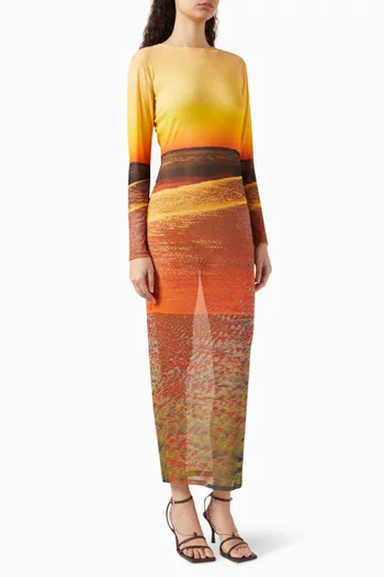 High Tide Printed Maxi Dress in Mesh