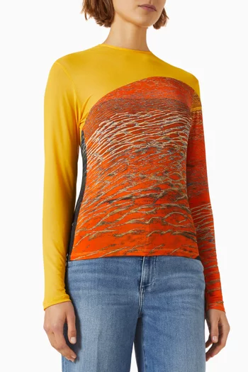 Printed Seamed Top in Stretch-mesh