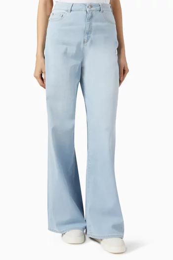 Wide Leg Logo Jeans in Cotton-denim