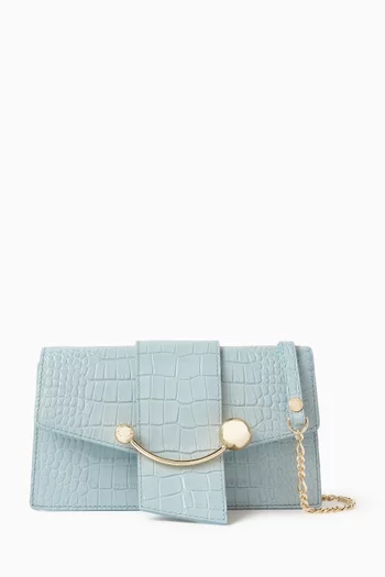 Crescent Chain Shoulder Bag in Croc-embossed Leather
