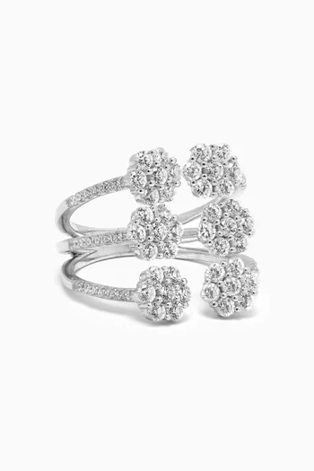 Flower Shaped Stones Open Ring in Sterling Silver