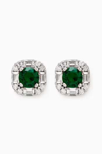 Emerald Stone Stud Earrings in Sterling Silver
