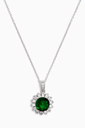 Emerald Stone Pendant Necklace in Sterling Silver