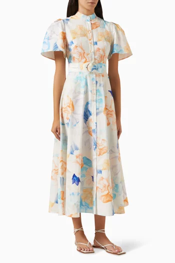 Biance Printed Midi Dress in Cotton