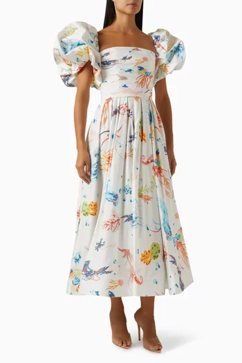Matilda Puff-sleeve Midi Dress in Cotton