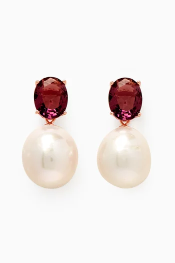 Oval CZ & Pearl Drop Earrings in Rose Gold-vermeil