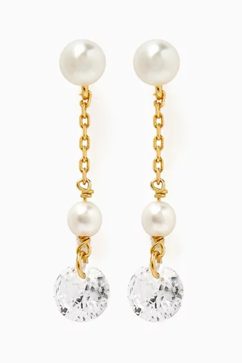 Pearl & Crystal Linear Earrings in Gold-plated Brass