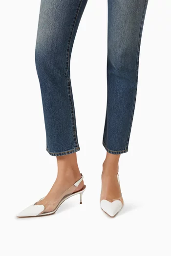 حذاء مفتوح من الخلف بتصميم قلب وسير خلفي وكعب 55 مم جلد لامع