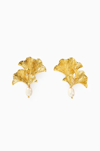 Enchanted Flora Pearl Drop Earrings in Gold-plated Brass