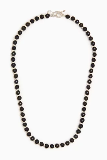 Black Freshwater Pearl Halo Necklace in Sterling Silver