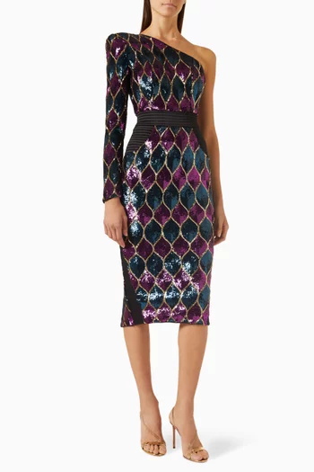 Night Moves Midi Dress in Sequin Jersey