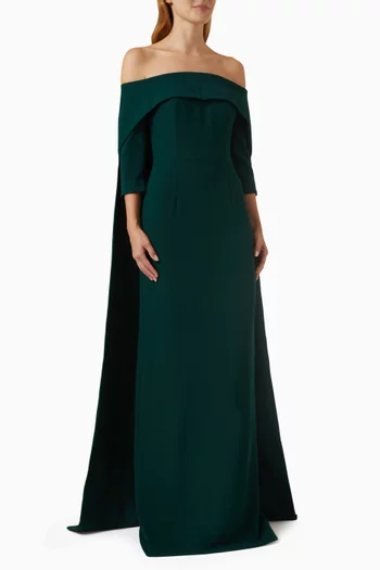 Off-the-shoulders Cape Maxi Dress in Crepe