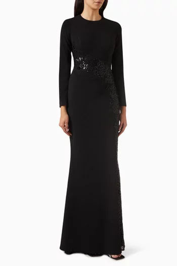 Sequin-embellished Gown in Stretch Crepe