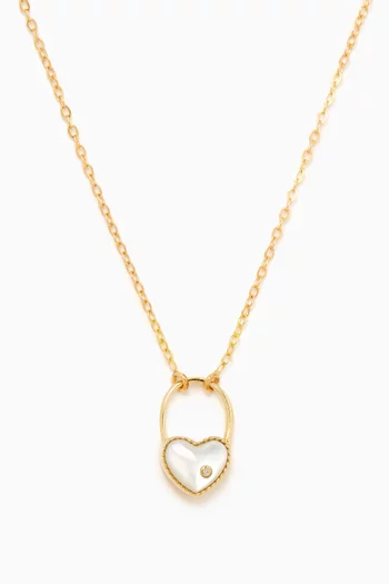 Padlock Heart Mother-of-Pearl & Diamond Pendant Necklace in 9kt Gold