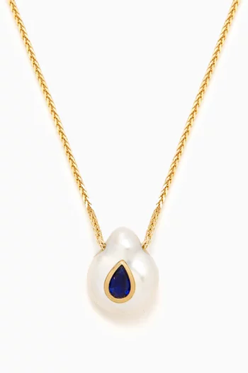 Evil Eye Pearl Necklace in 14kt Gold