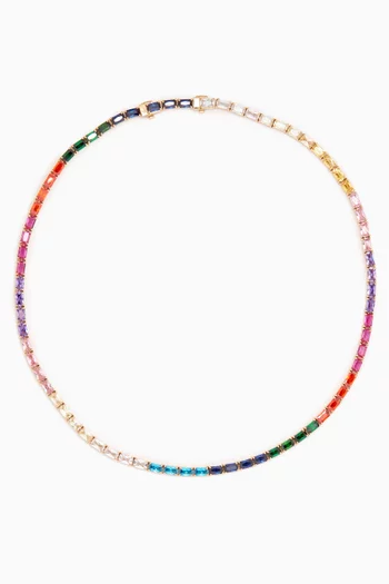 Rainbow Emerald-cut Tennis Necklace in 18kt Yellow Gold