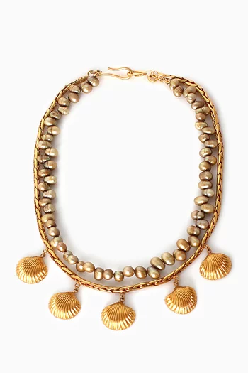 Arista Pearl & Shell Necklace Set in Gold-plated Brass