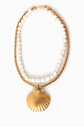 Aurore Pearls Necklace Set in Gold-plated Brass