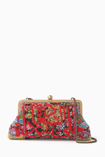 Calligraphy Beaded Clutch in Floral Jacquard Canvas