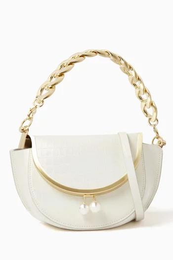 Lacey Frame Saddle Bag in Croc-embossed Leather