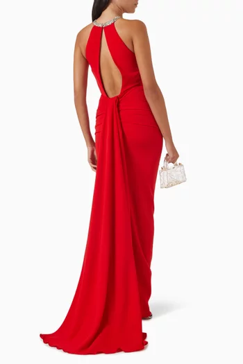 Halterneck Gown in Stretch Crepe