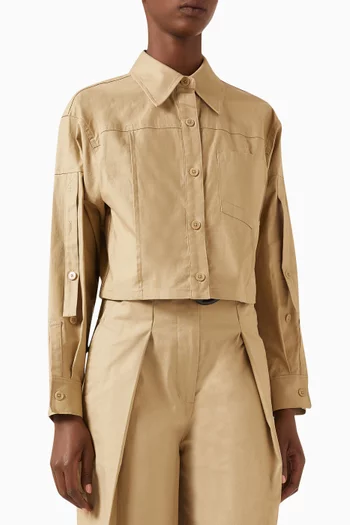 Cropped Shirt Jacket in Stretch Cotton