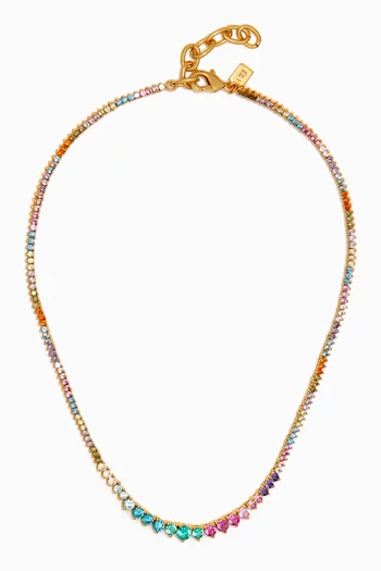 Tiara Crystal Tennis Necklace in 18kt Gold-plated Brass