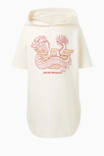 فستان بنمط تي شيرت بطبعة شعار الماركة قطن لرأس السنة الصينية