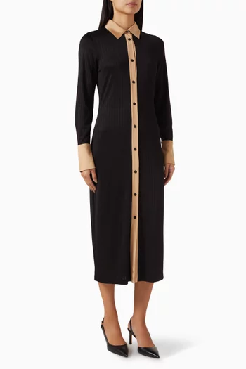 Contrast-collar Shirt Dress in Ribbed Jersey