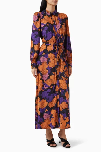 فستان ياسبيريو طويل بنمط قميص مزين بنقشة زهور فيسكوز