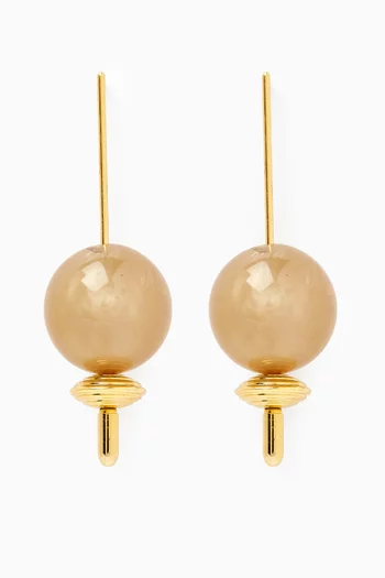 Sphere Pearl Drop Earrings in Brass