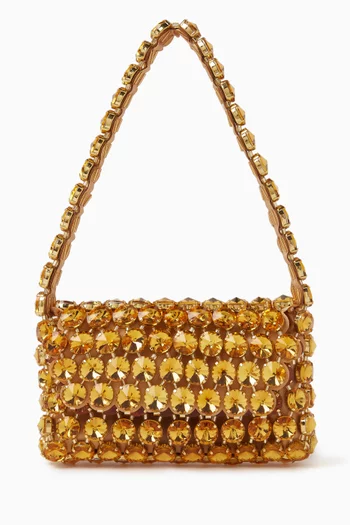 Clochette Baguette Bag in Gold-plated Brass & Crystals