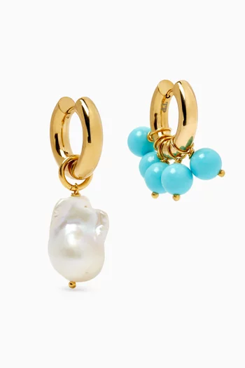 Mini Pendant Bead Huggie Earrings in Gold-plated Brass
