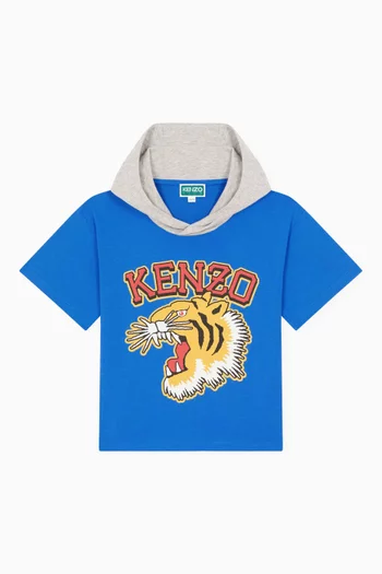 Hooded Tiger Logo T-shirt in Organic Cotton Jersey