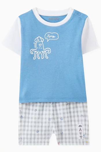 Printed T-shirt & Shorts Set in Cotton Blend