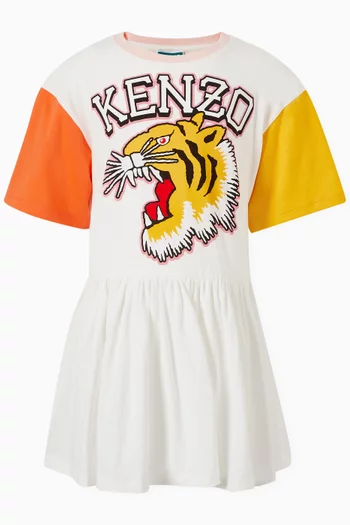 فستان مقسم بألوان بطبعة نمر وشعار الماركة قطن جيرسيه عضوي