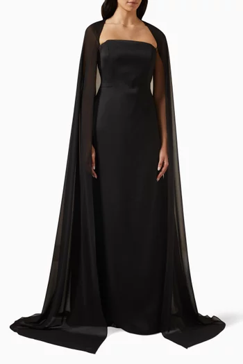 Cut-out Chiffon Cape Gown in Satin Crêpe
