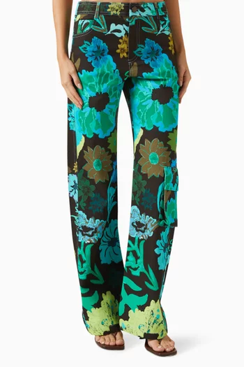 Estie Floral-print Cargo Pants in Linen-blend