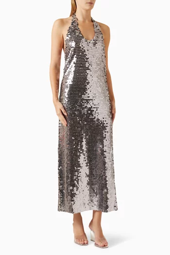 Hely Sequined Halterneck Midi Dress in Polyester