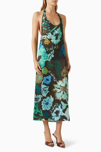 Jena Floral-print Halterneck Midi Dress in Polyester