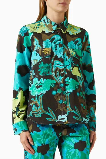 Micla Floral Printed Overshirt in Linen-blend