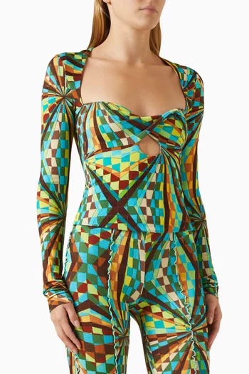 Divy Printed Knot Front Top in Viscose